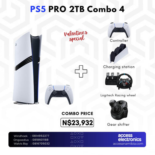(Combo 4) Playstation 5 Pro 2TB + Extra Controller + Charging Station + Logitech Racing Wheel +Gear Shifter