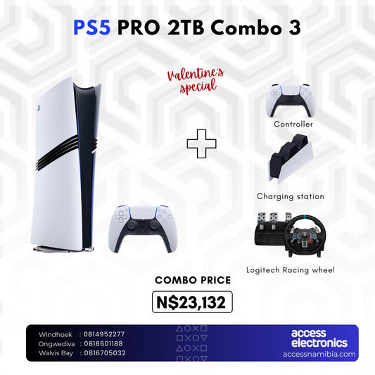 (Combo 3) Playstation 5 Pro 2TB + Extra Controller + Charging Station + Logitech Racing Wheel